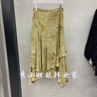 印花真丝复古半身裙2072 洋气百搭高腰中长款 欧洲站2026春季 新款