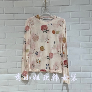 百搭圆领长袖 over时尚 印花T恤女上衣潮70255 新款 欧洲站2026春季