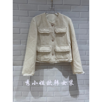 欧洲站2026春季新JVC时尚圆领单排扣小香风流苏短款外套女120801