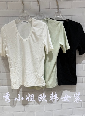 欧洲站2026春季新PH23时尚百搭V领短袖简约小字母T恤女上衣潮5278
