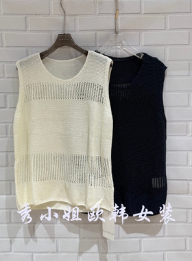 欧洲站2026夏季新款圆领无袖宽松时尚百搭镂空针织衫上衣女25680