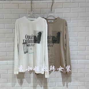 百搭圆领字母印花长袖 over时尚 T恤女宽松70320 新款 欧洲站2026春季