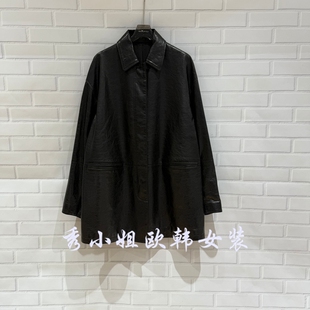中长款 欧洲站2026春季 百搭翻领长袖 时尚 皮衣外套女上衣潮638 新款