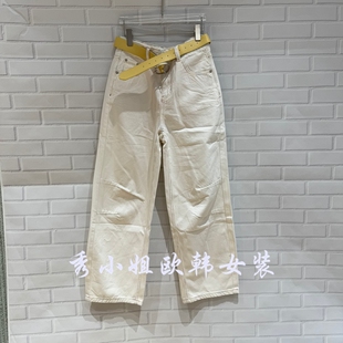 欧洲站2026春款 宽松显瘦腰带时尚 百搭长裤 女2398 高腰直筒牛仔裤