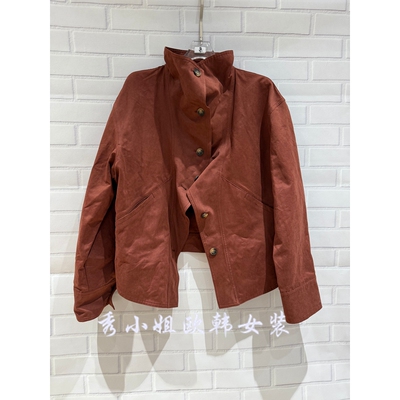 欧洲站2026春季新款时尚百搭立领单排扣宽松休闲短款外套女3748
