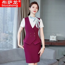 女式职业马甲套装春夏短袖修身面试正装马甲背心女办公室工装马夹