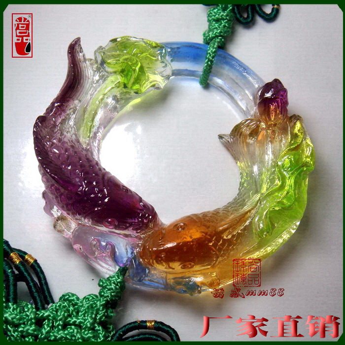 古法琉璃汽车挂件双鱼幸福如意平车挂