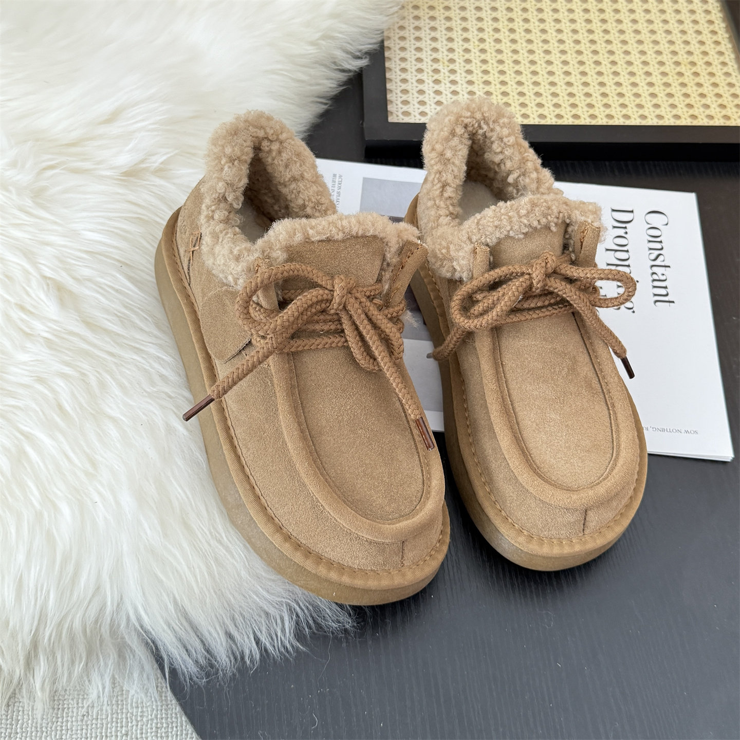 内里全羊毛女款雪地靴2025冬季可爱棉靴系带真皮女靴短筒牛皮靴子,女鞋,时尚雪地靴,淘宝优惠券,粉丝福利购,淘宝优惠卷