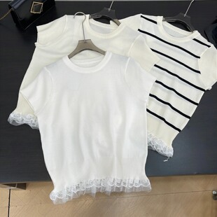 外穿薄款 法式 蕾丝花边下摆拼接无袖 针织马甲背心夏季 上衣C