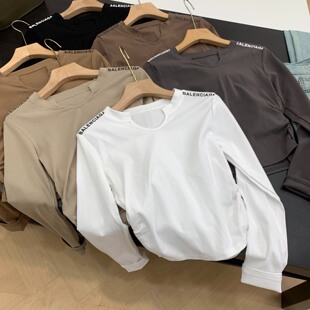 T恤圆领短袖时尚新款秋季休闲风女生圆领短款上衣 I#28