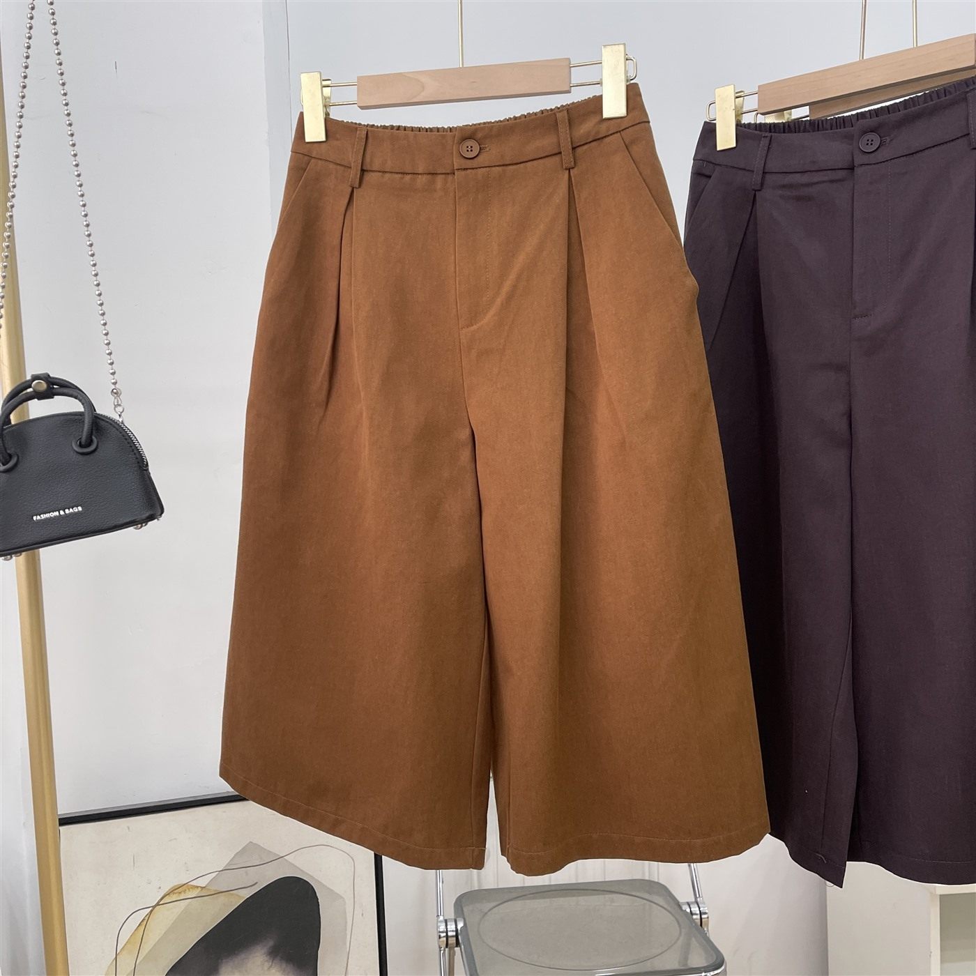 阔腿中裤裙女夏季宽松显瘦休闲直筒裤松紧高八分裤K#16