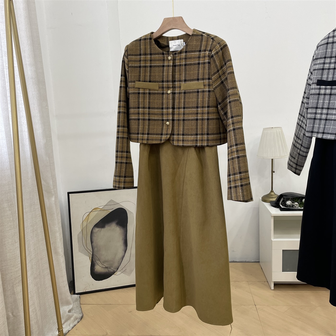 小香风百褶裙两件套高腰套装秋冬气质名媛两件套K#30