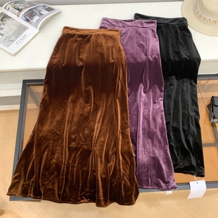 半身裙纯色高腰A字显瘦直筒松紧腰冬季 2025休闲女