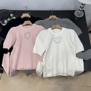 辣妹风镂空分袖套泡泡袖毛衣女冬季设计感淘汰针织上衣L#7