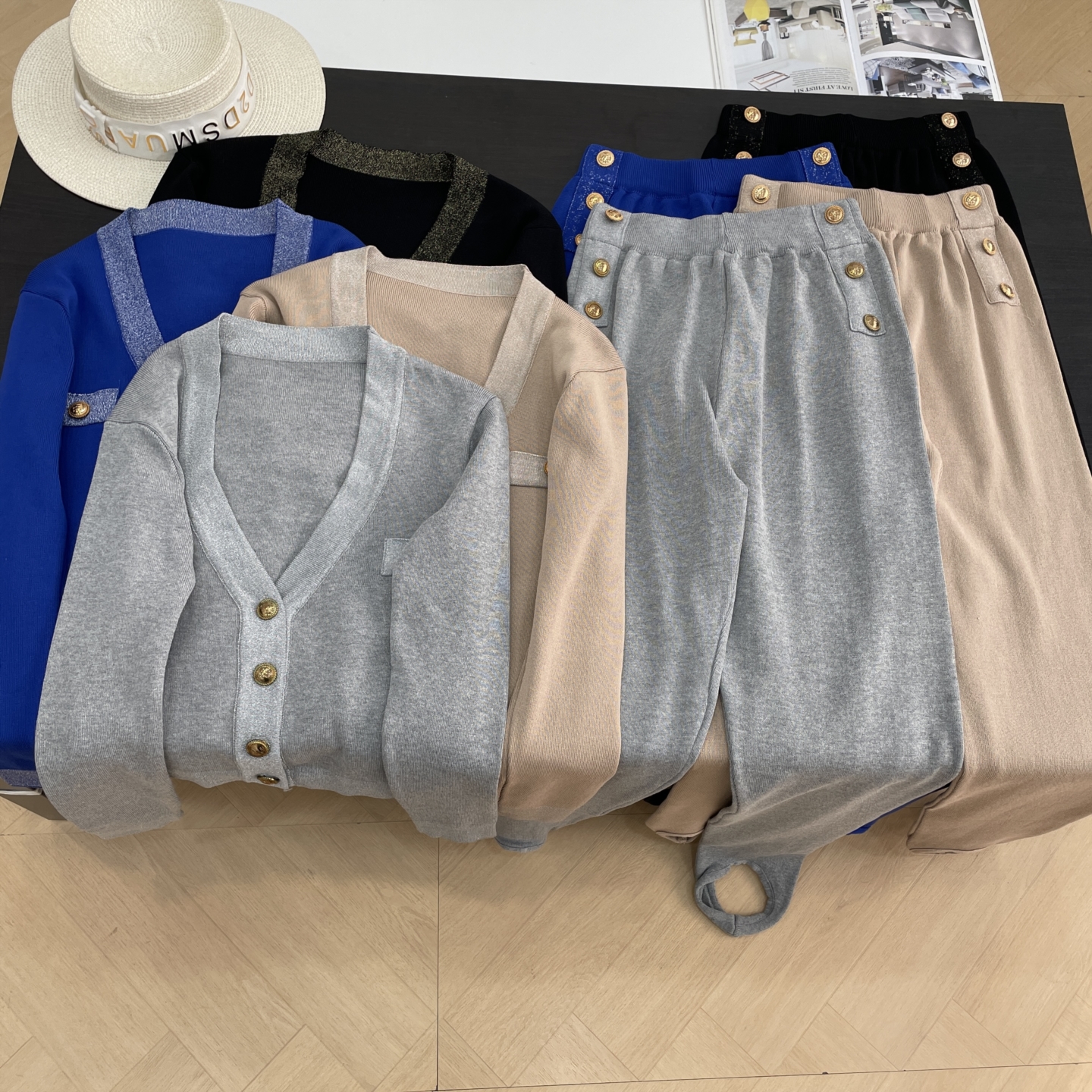 秋季新款慵懒风套装修身显瘦裤子+时尚V领开衫上衣J#28