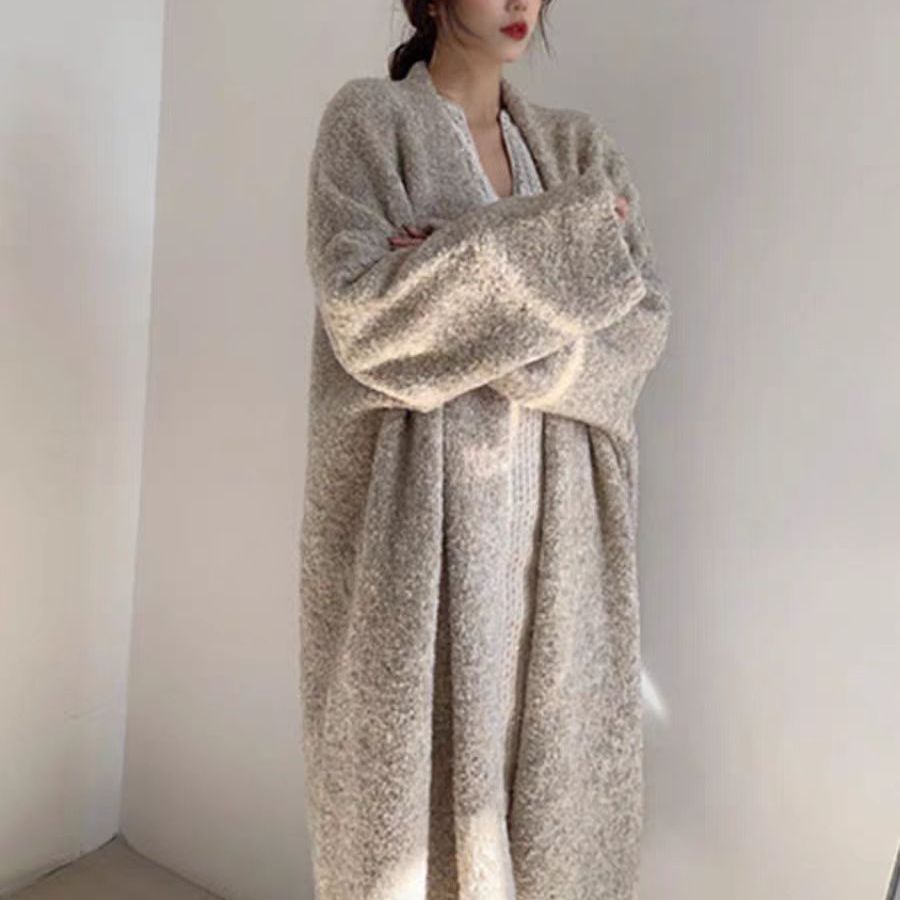 很仙的毛衣外套女秋冬中长款宽松慵懒风过膝针织开衫K#16