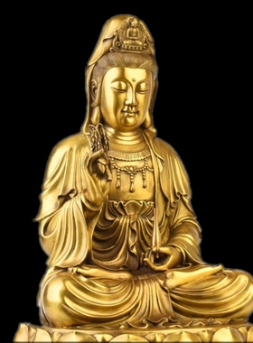 祥狮纯铜观世音菩萨家用供奉摆件