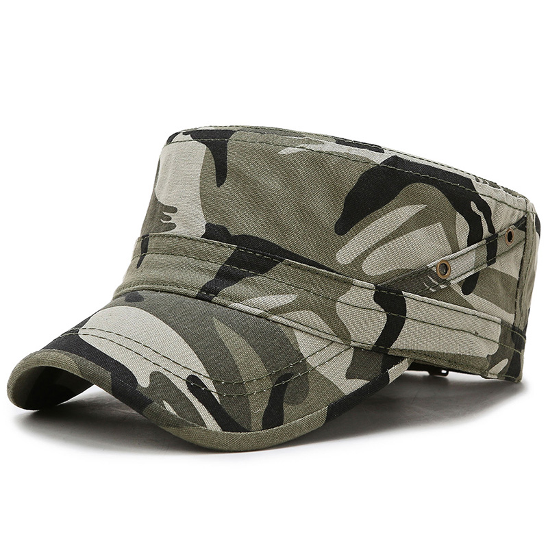 男春秋季平顶防晒帆布棉短檐帽子