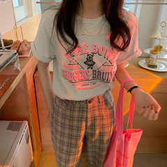 實拍實價 小老虎卡通圖案2021純寬鬆印花短袖T恤上衣女