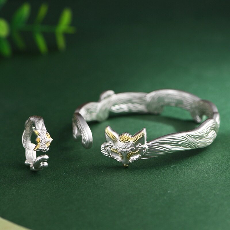 足银描金工艺小众设计女款银手镯