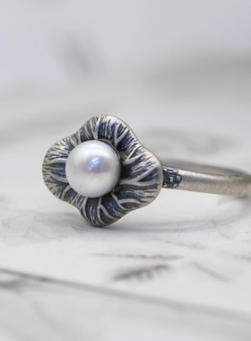 淡水珍珠小众设计女款开口银戒指