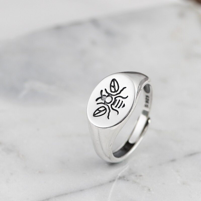 古银铺s925纯银复古做旧工艺银戒指男款开口设计师款密封食指中指