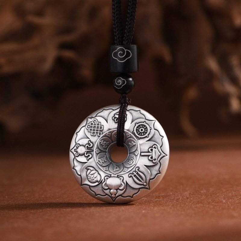 足银吊坠复古实心平安扣吉祥八宝平安结男款大气简约时尚银项链坠