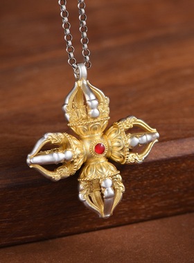 女款描金工艺十字金刚杵项链坠子