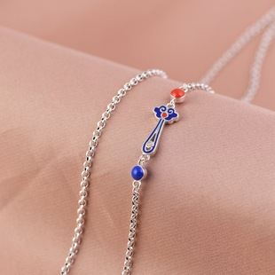 纯银项链女款小众设计百搭珍珠链O字链珐琅彩祥云如意秋冬毛衣链