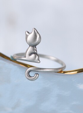 古银铺可调节小喵咪卡通活口S925