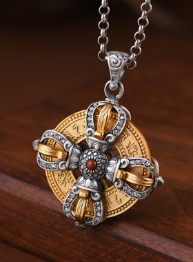 绿度母心咒可转动金刚杵银饰项坠