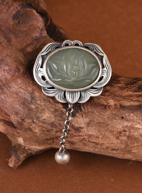 小众设计女款莲花和田玉胸针吊坠