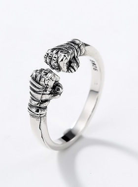 古银铺纯银复古个性S925拳击拳头