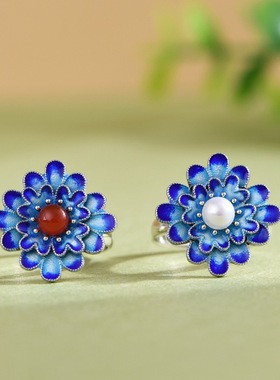 景泰蓝民族风小众设计女款银戒指