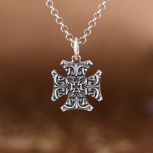 S925纯银十字架吊坠复古朋克风格小众设计立体个性时尚男款项链坠