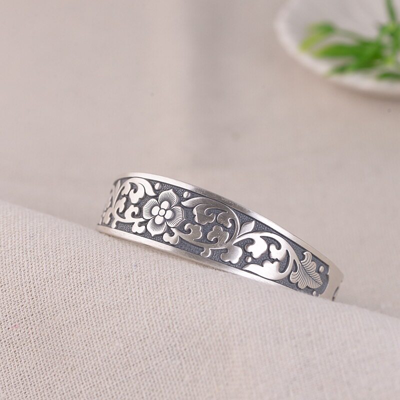 ANCIENT SILVER SHOP PURE SILVER 999 RETRO CRAFT BRACELET WOMENS CHINESE STYLE HANDMADE SILVER FLOWER EXAGGERATED SILVER BRACELET