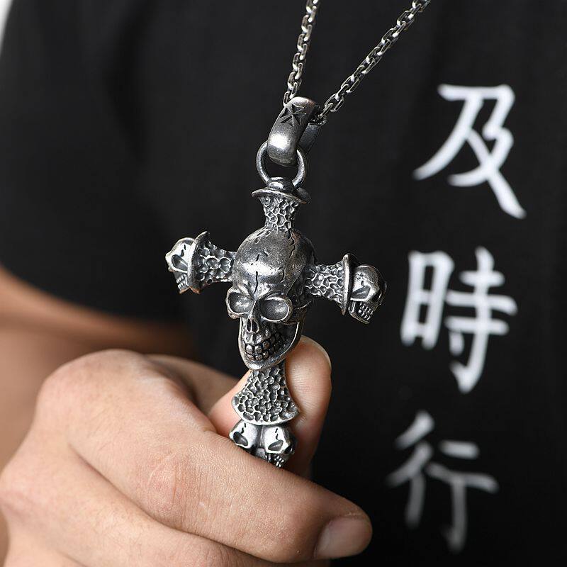 复古骷髅头十字架男士大气项链坠