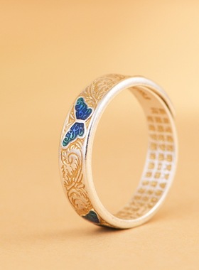 小众设计女款描金工艺时尚银戒指