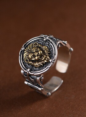 纯银复古款小众男士开口狮子戒指