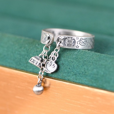 足银指环小众设计吉言流苏个性女