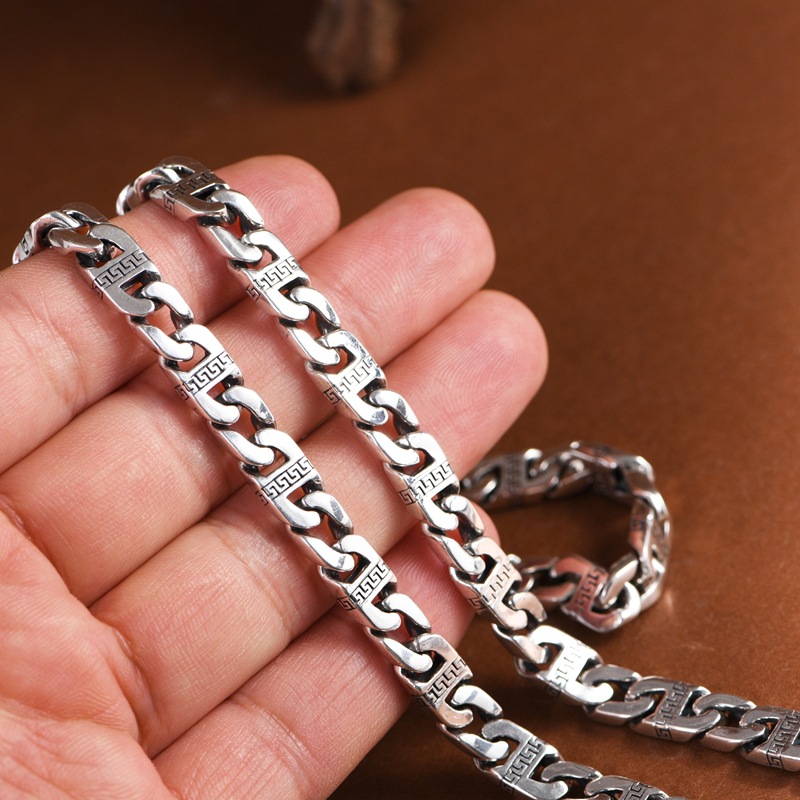 足银男款项链复古工艺小众设计霸气朋克哥特风格时尚古巴链坦克链
