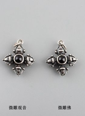 十字金刚杵吊坠纯银微雕弥勒佛女