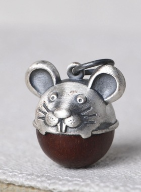 diy配件男女檀木老鼠吊坠足银女