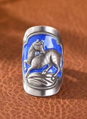 足银生肖马景泰蓝山西晋工银戒指