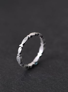 足银复古哑光指环日韩小众