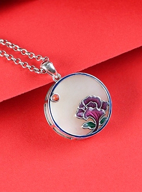 古银铺复古时尚圆形和田玉银吊坠