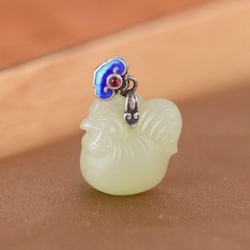 烧蓝银饰吊坠烧蓝工艺和田玉女款