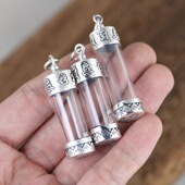 足银990可打开装 东西吊坠亚克力透明空瓶可放粉末男女银项链坠子