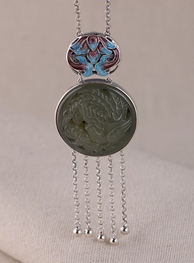 古银铺纯银复古风和田玉吊坠女款