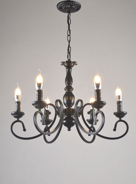 美式客厅吊灯现代简约法式餐厅卧室灯黑色铁艺吊灯欧式复古灯具